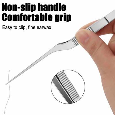 Stainless Steel Ear Tweezers Professional Earwax Removal Tools Ergonomic Non-slip Handle Heavy Duty Multi-purpose Precision Tip Metal Tweezers
