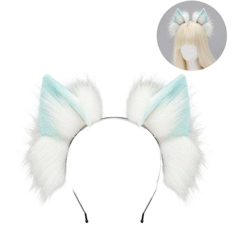 

Furry Animal Ear Hairband Hair Styling Accessory Stretchy and Bendable Headwear For Carnivals Halloween Event Gathering ціан