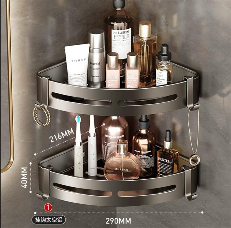 Bathroom Storage Holder Bath Shelf Bath Shower Shelf Aluminum SquareBathroom Corner Shelf Gray Aluminum Kitchen Storage Holder