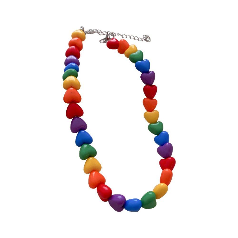 Adjustable Collarbone Chain Acrylic Love Heart Beaded Necklace Rainbow Necklace Party Supplies