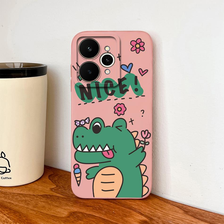 Cartoon Case For Realme 15 Pro Cute Dinosaur Liquid Silicone Lens Protection Back Cover Soft Phone Cases For Realme 15Pro 5G