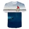 Sommar Rundhalsad 3D Roligt Fiskmönster Tryckt Topp Trendig och Avslappnad Lös Kortärmad Herr T-shirts