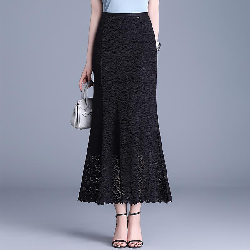 Women's Elegant High Waist Lace Fishtail Midi Skirt - Spring 2026