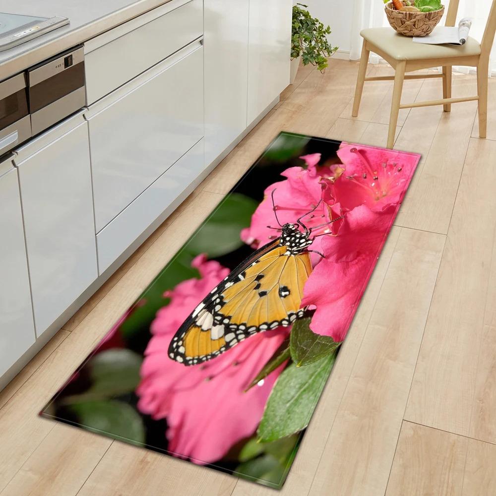 Butterfly Flower Pattern Home Kitchen Floor Mat Door Front Decoration Floor Mat