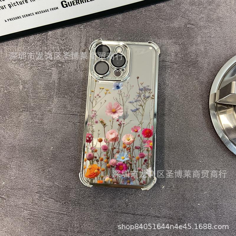 Full Screen Flower Suitable for iPhone17 Mobile Phone Case Four Corners Anti-drop Airbag 16promax Lens Film 15 Protective Case