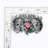 Drop shipping Flame Skull Rose Flower Pattern Buckle Fashion Belt Double Skull Head Heavy Metal Rock style