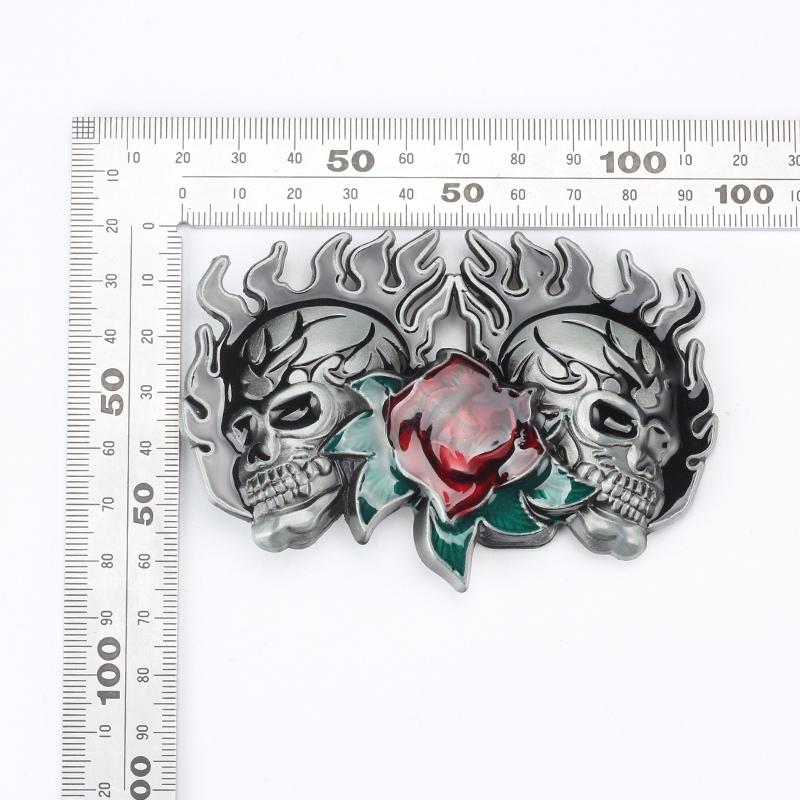 Drop shipping Flame Skull Rose Flower Pattern Buckle Fashion Belt Double Skull Head Heavy Metal Rock style