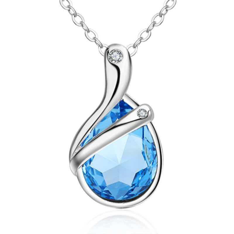 Elegant Blue Crystal Water Drop Necklace with Cubic Zirconia Inlay - Versatile Clavicle Chain for Women