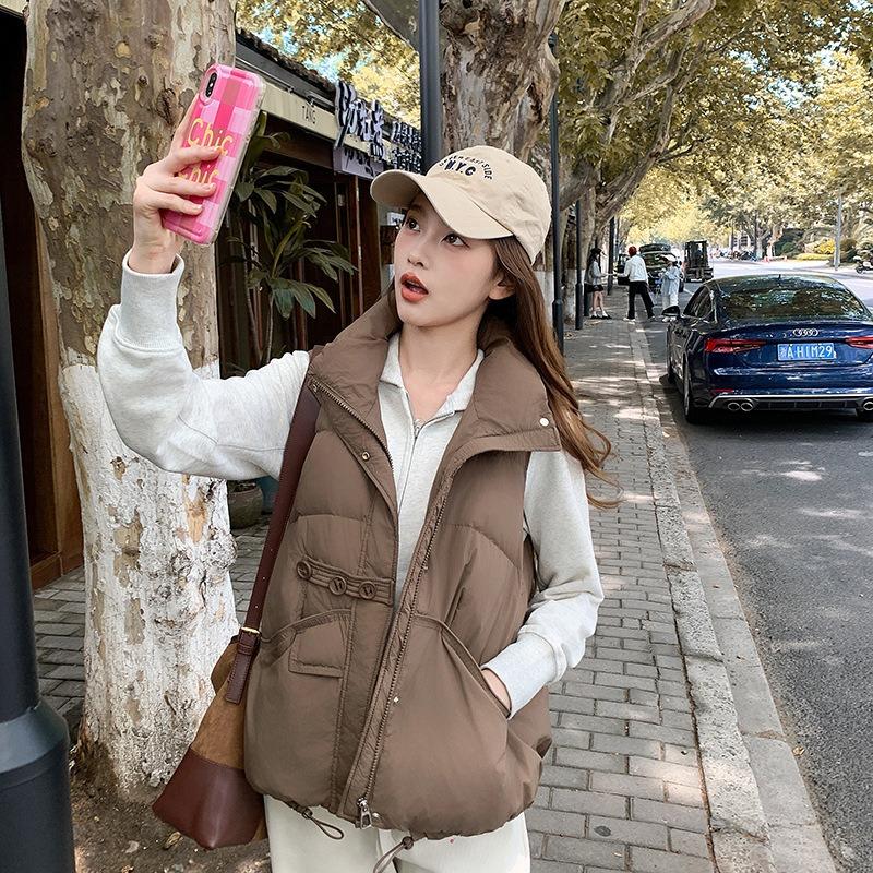 Autumn and winter new large size vest sleeveless women's versatile outer wear solid color literary and casual lapel down cotton vest