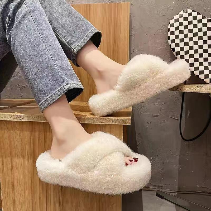 Pantofi pufoși de toamnă și iarnă papuci de bumbac pentru femei îmbrăcăminte de exterior casă cald antiderapanți papuci de bumbac cu pluș adunat și îngroșat