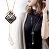Korean Style Long Chain Necklace with Square Pendant - Ethnic Influencer Women's Accessory