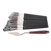 15 Pieces Paint Brush Set Comfortable Grip Neat Brush Stroke Watercolor Brush Set with Scraper Sponge Cloth Bag for Oil