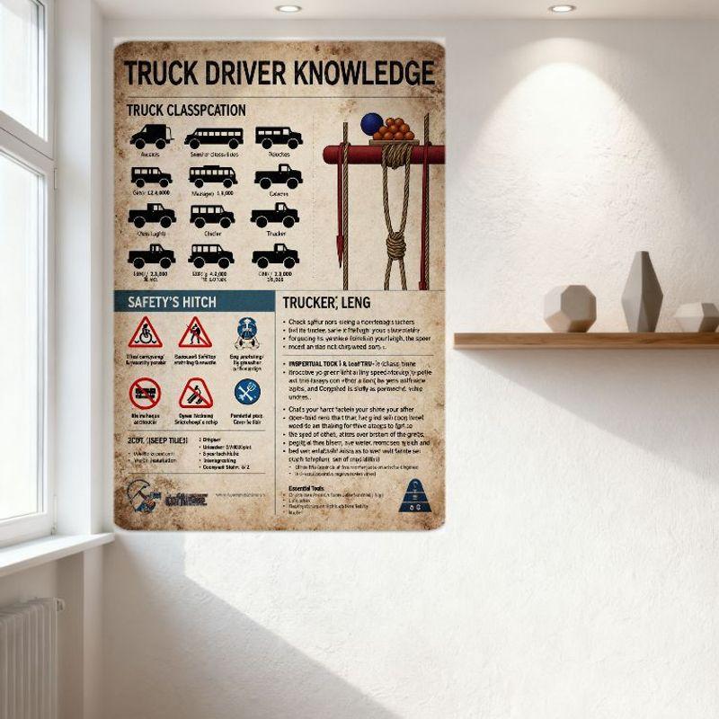 Vintage Lastbilschaufförskunskap Metallplåtskylt - Lastbilsklassificering, Säkerhetskoppling, Chaufförstips för Hembar Man Cave Café Dekor