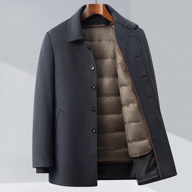Hengyuanxiang Men's Detachable Down Liner Wool Suit Set - 2025 Fall/Winter Casual Thickened Jacket for Middle-Aged Men