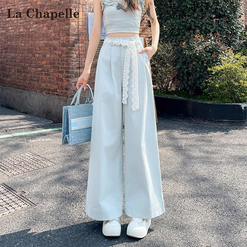 

La Chabell Lace Lace-up Washed Cotton Loose Pants Women s Summer Thin-Style Blue High Waist Casual Ice Silk Cropped Pants Blue L