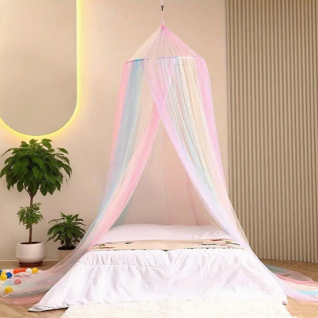 No-Install Dome Princess Tent: Colorful Encrypted Folding Mosquito Net for Double Bed