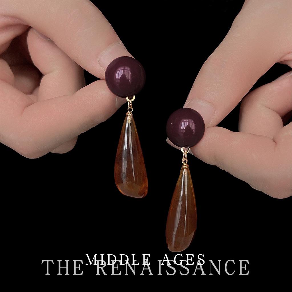 Средневековые ретро серьги-капли из смолы и янтаря, серьги-пусеты, преувеличенные серьги Порт Майяр.