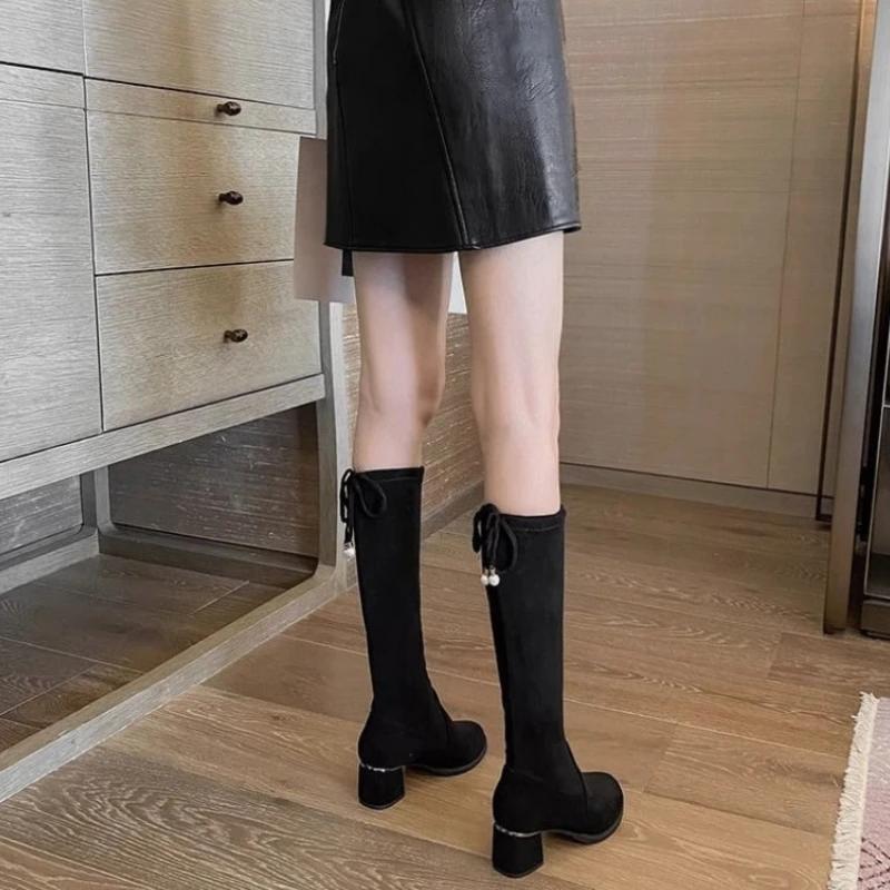 

Модные черные полусапоги слипоны для женщин для работы Y2k дизайнерские роскошные новинки обувь для косплея акция горячая распродажа обувь до середины икры женщина 40