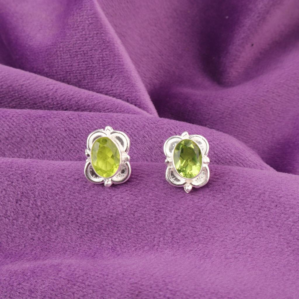 Natural Peridot 925 Silver Daughter Gift Stud Handmade August Art Deco Earrings EE-149-10