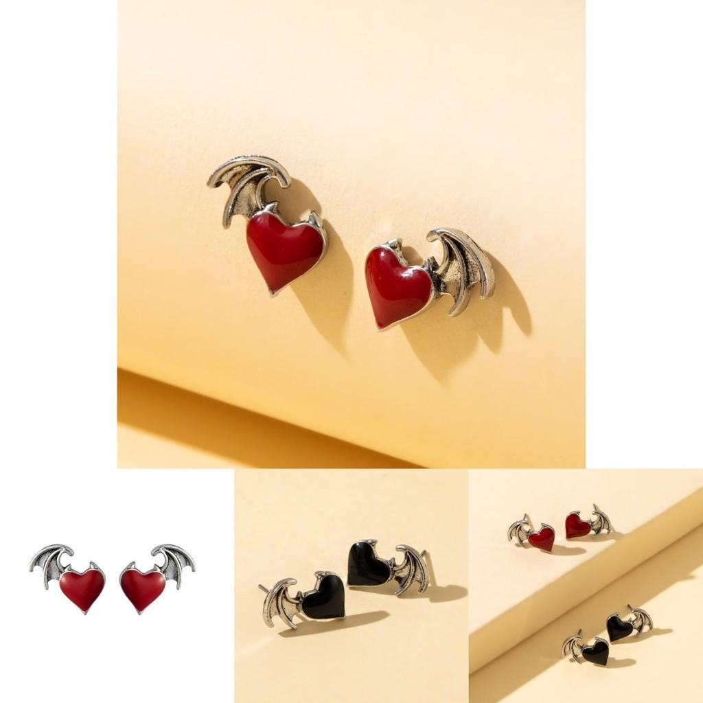 Stilvolle Legierung Flügel Herz Ohrstecker für Frauen Galvanisiert Kreativ Sommer 2022