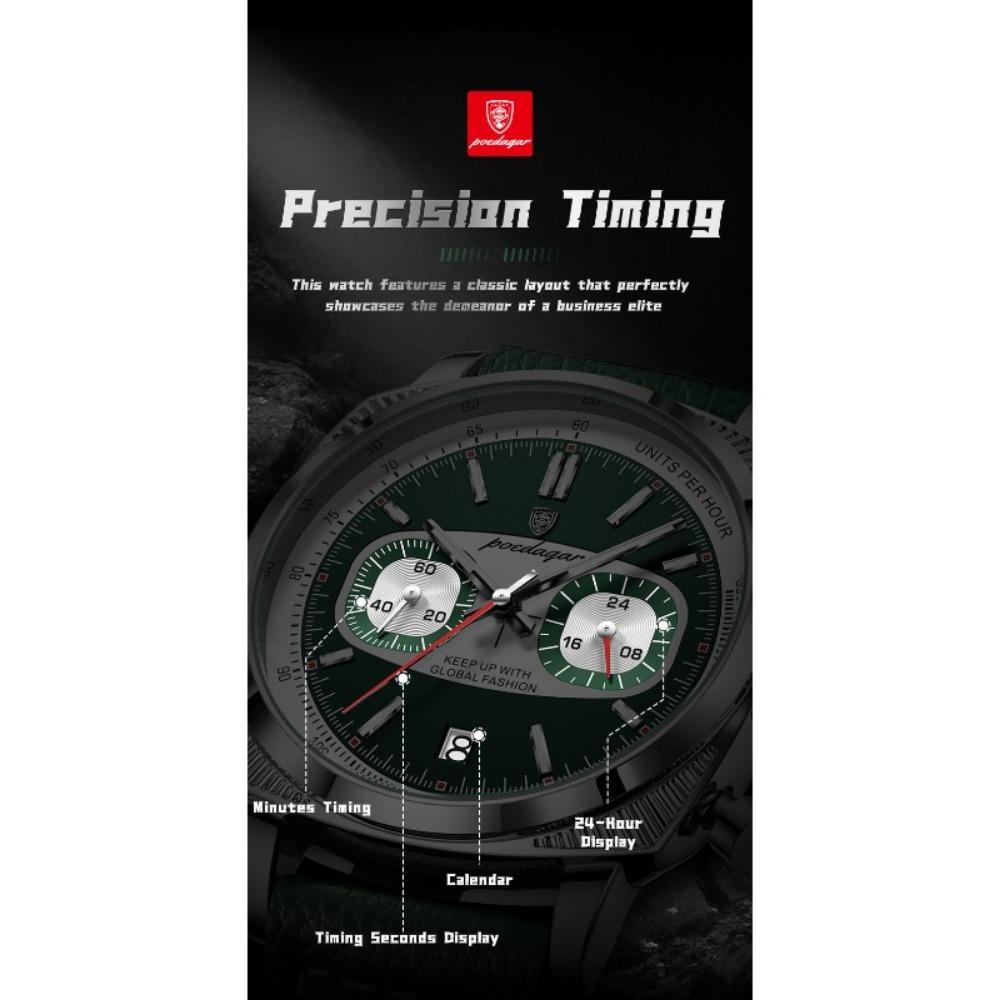 POEDAGAR Original Fashion Men Clock Luminous Waterproof Chronograph Date Watch for Man Luxury Leather Quartz Watches Reloj