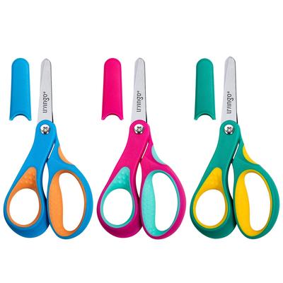 LIVINGO Left-Handed Safety Scissors Set of 3 135mm Kids School Stationery Blunt Tip Stainless Steel Soft Grip Paper Cutting DIY Cute Two-Color