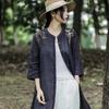 Women New Chinese Style Embroidered Linen Long Shirt Vintage Stand Collar Blouse