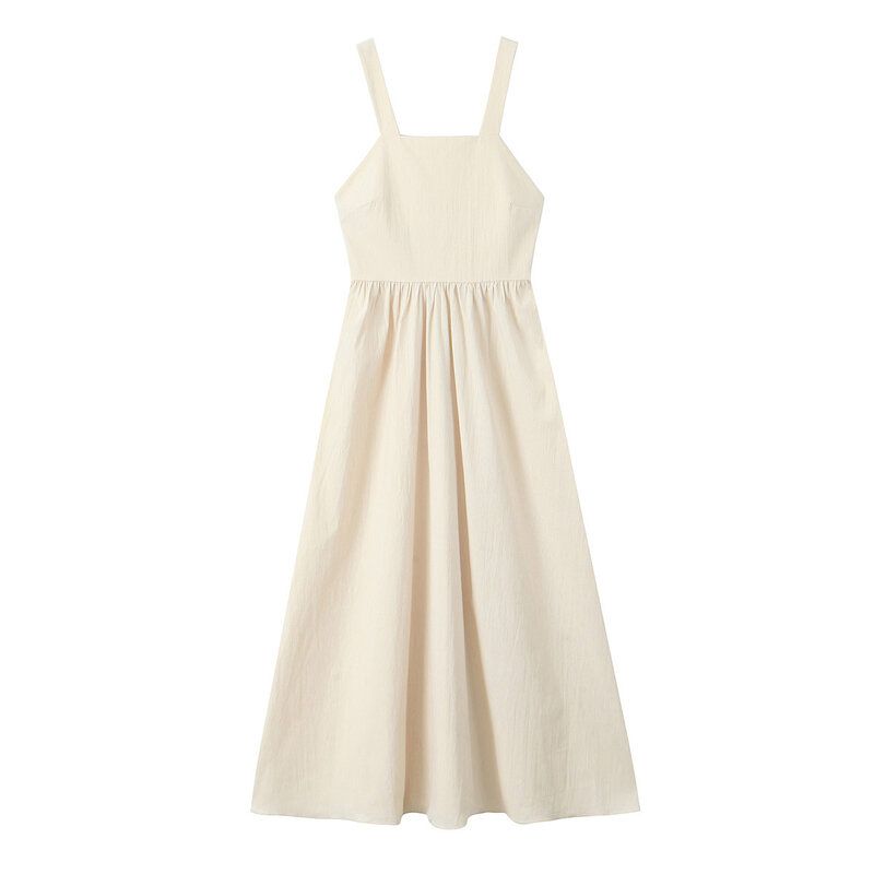 Fashion Style 2024 Summer New Women's Clothing Temperament Square Collar Sling Drape Dress Long Dress 7949653