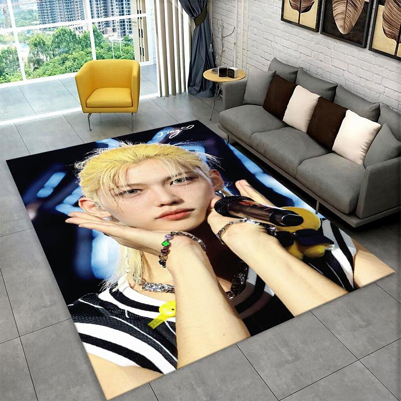 Kpop Felix Stray Kids Music star Carpet Rug for Playroom Bedroom Living Room Sofa Home Decor,kid Area Rug Non-slip Floor Mat