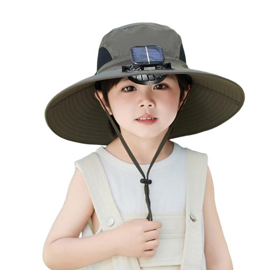 Children Hat Breathable UV Protection Bucket Hat with Solar Fan Wide Brim Neck Sunshade Adjustable Strap Summer Outdoor Gear 1 Set