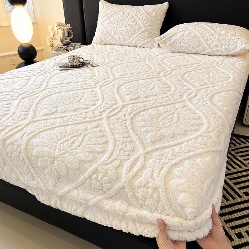 Jacquard Fitted Sheet Embossed Warm Plush Mattress Cover Anti-mites Non-slip Bedsheet Bed Cover Mattress Protective Cover 1pc 48X74CM pillowcase-2