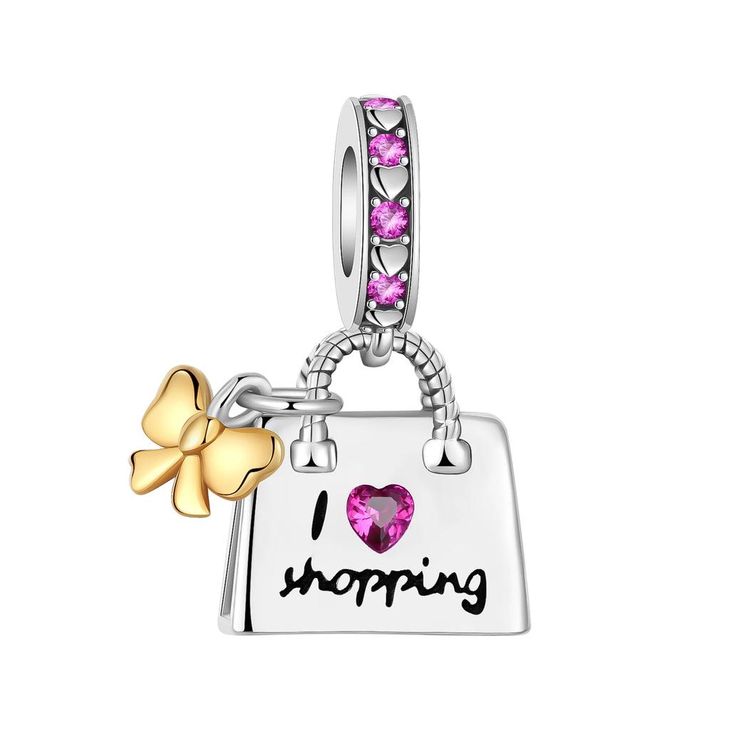 925 Silver Pink Bow Charms Earrings Rings Christmas Bell Pendant for DIY Jewelry Gift