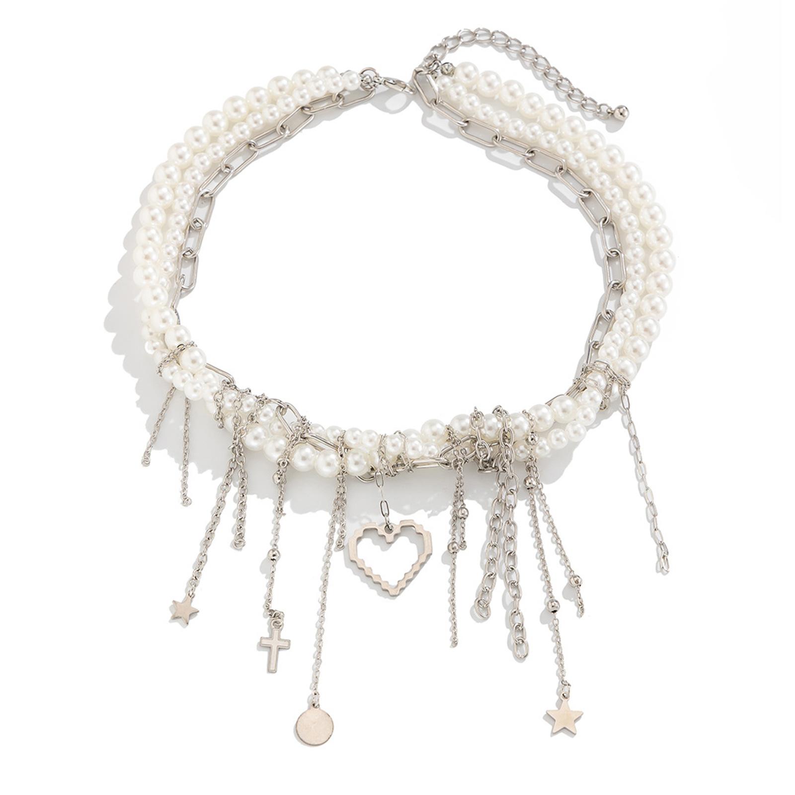 

Ожерелье с кисточками в виде луны и звезд ручной работы для женщин, многослойная цепочка на шею из искусственного жемчуга, стильный женский шейный аксессуар 46