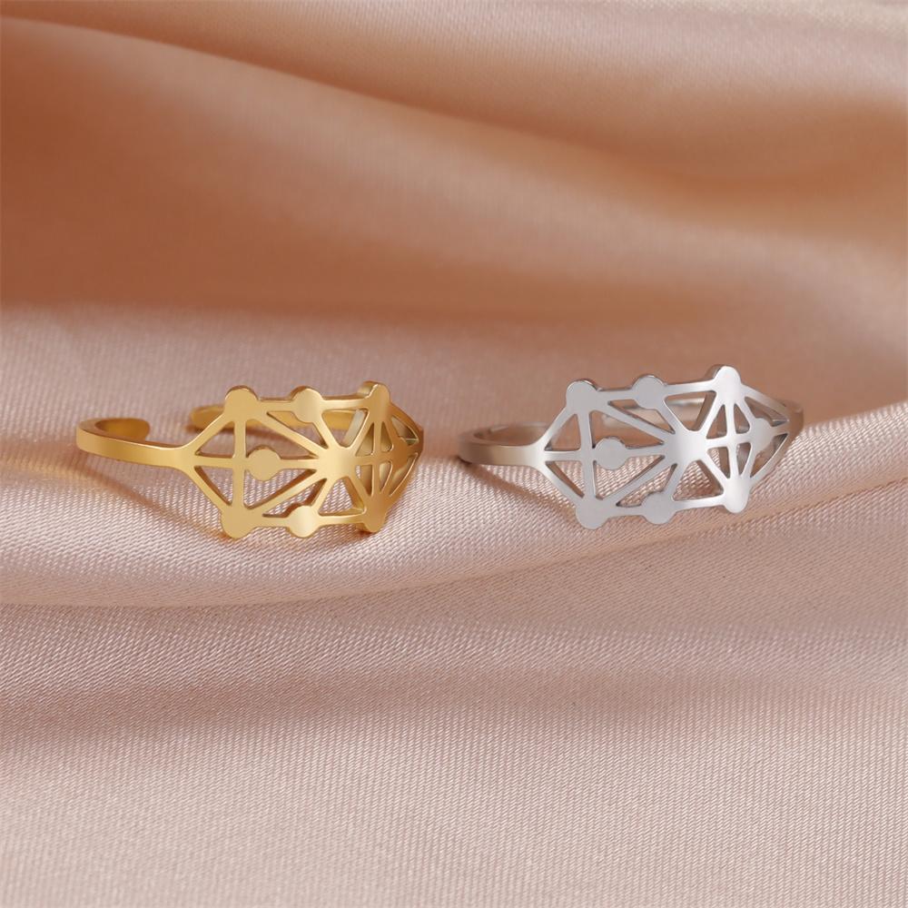 My Shape Sephirot Kabbalah Tree of Life Rings Women Stainless Steel Adjustable Size Geometric Finger Ring Amulet Fashion Jewelry