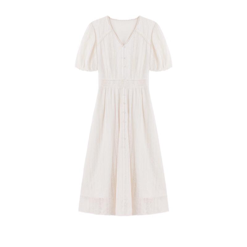 Women's V-Neck Lace Embroidered High-Waist Midi Dress