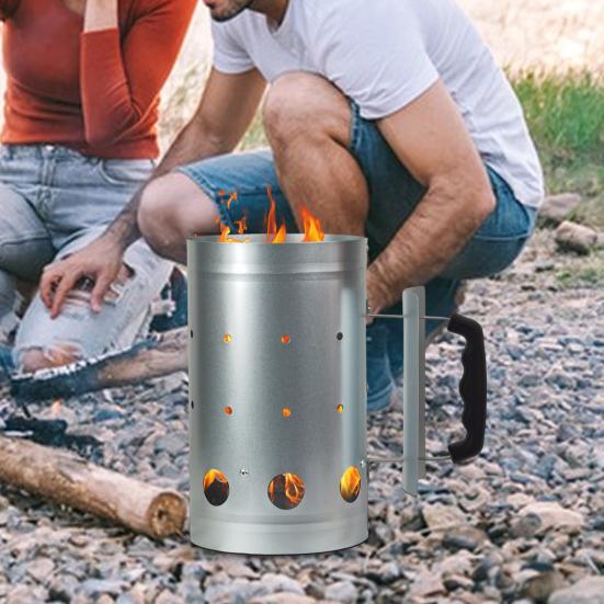 Nerezový kbelík na uhlí s protiskluzovou ergonomickou rukojetí, odolný, přenosný, pro venkovní kempování, turistiku, piknik, grilování, nádoba na popel