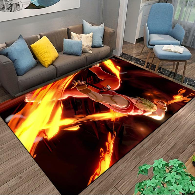 Anime Style Carpet with Flame Warrior Design Suitable for Use As an Anti-slip Game Mat for Living Room and Bedroom Sofas