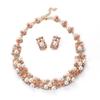 Elegant Rose Gold Plated Faux Pearl Crystal Inlay Collar Necklace Earrings Set