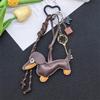 Leather Cartoon Dachshund Keychain with Woven Rope Pendant