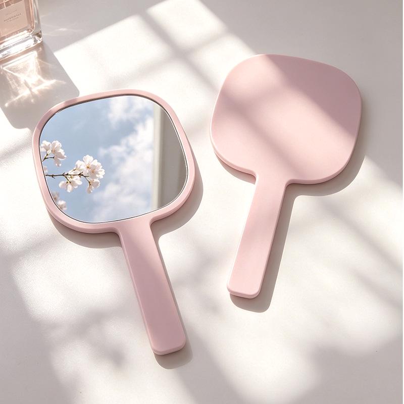 Custom Logo Handheld Makeup Mirror with Round Corners and Plastic Handle