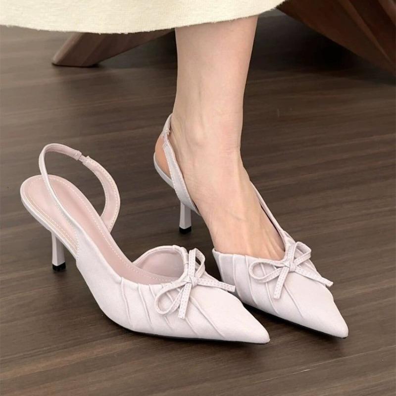 Fashion Summer New Fashion After The Ring Belt Sexy Banquet Bow Women's Shoes Pointy Comfortable Solid Color Elegant High Heel Sandals