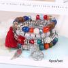 Bohemian Beaded Bracelet Set, Women's Stackable Stretch Bracelets with Tassel & Wing Charm