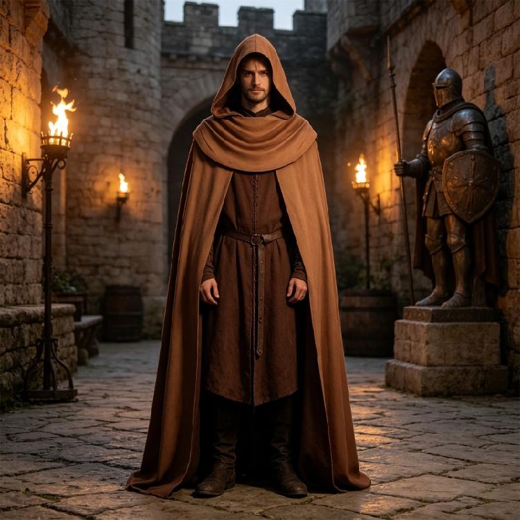 Renaissances Cloak Halloween Medieval Costume Cosplay Hooded Cape for Kids Adult Thin Cape Cloak Gifts