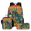 Kids School Backpack Lunch Bag Pencil Case Set - Cartoon Print Oxford Fabric Ergonomic Design Elementary Students