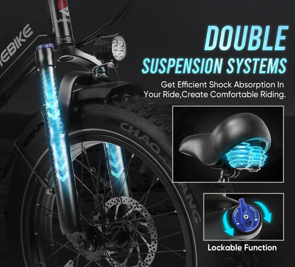 SAMEBIKE LOTDM200-II Falten Elektrofahrrad, 20 x 4,0" Fat Tire Mountain Elektrofahrrad mit 48V 13Ah abnehmbarem Akku