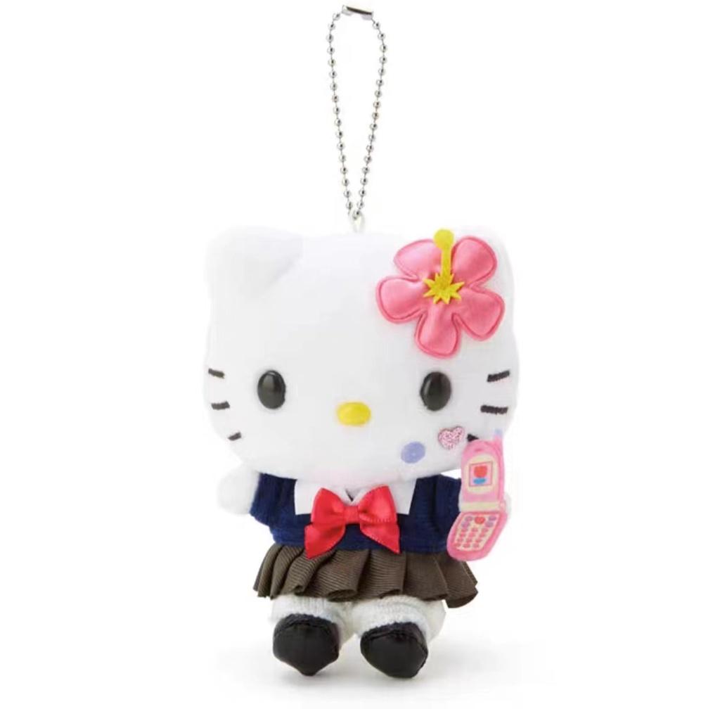 Cute Hello Kitty Plush Doll Keychain For Girls Adorable Black Leather Bag Charm