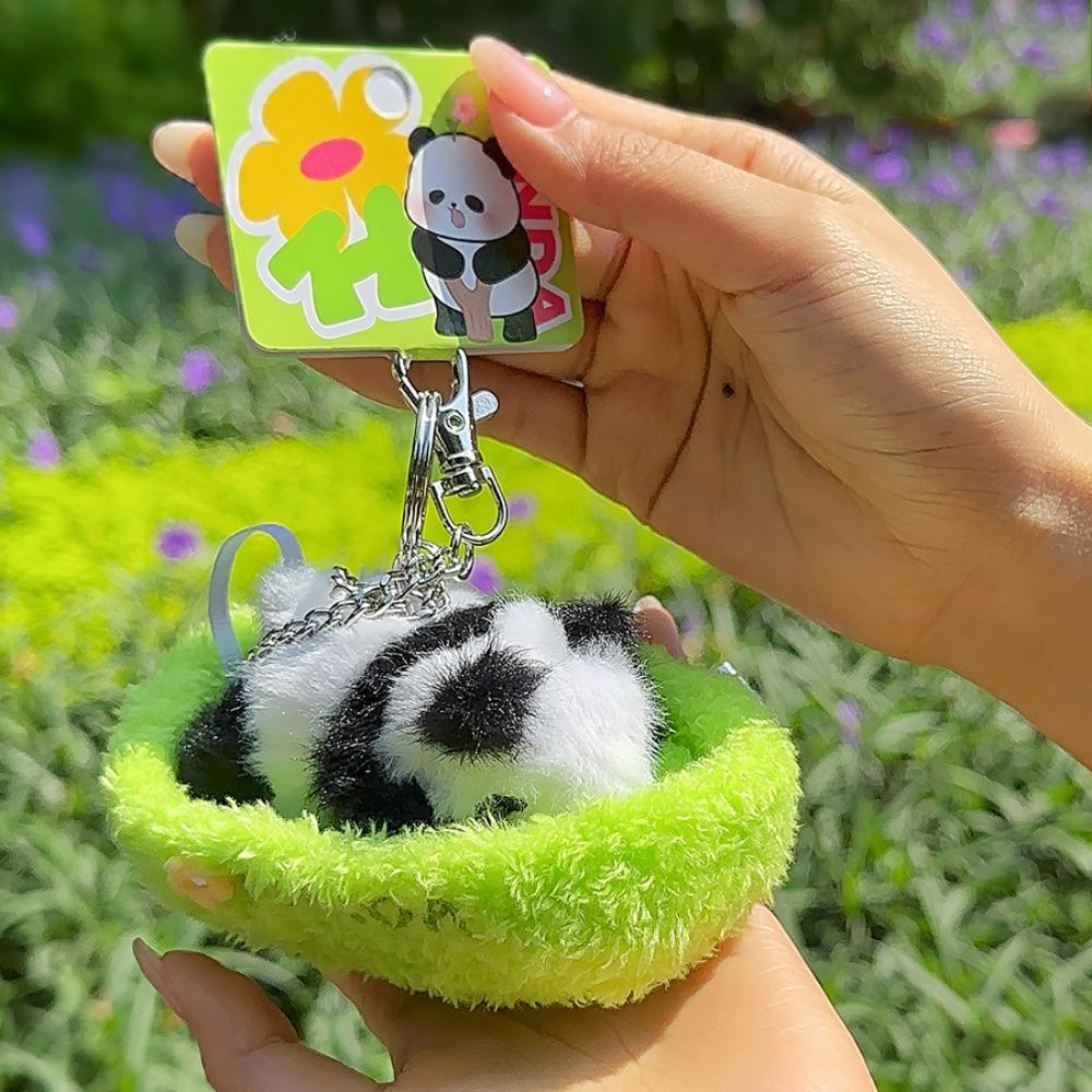 PP Cotton Baby Panda Plush Pendants Sleeping in Cradle Full Moon Panda Keyrings  Female Lady Girl