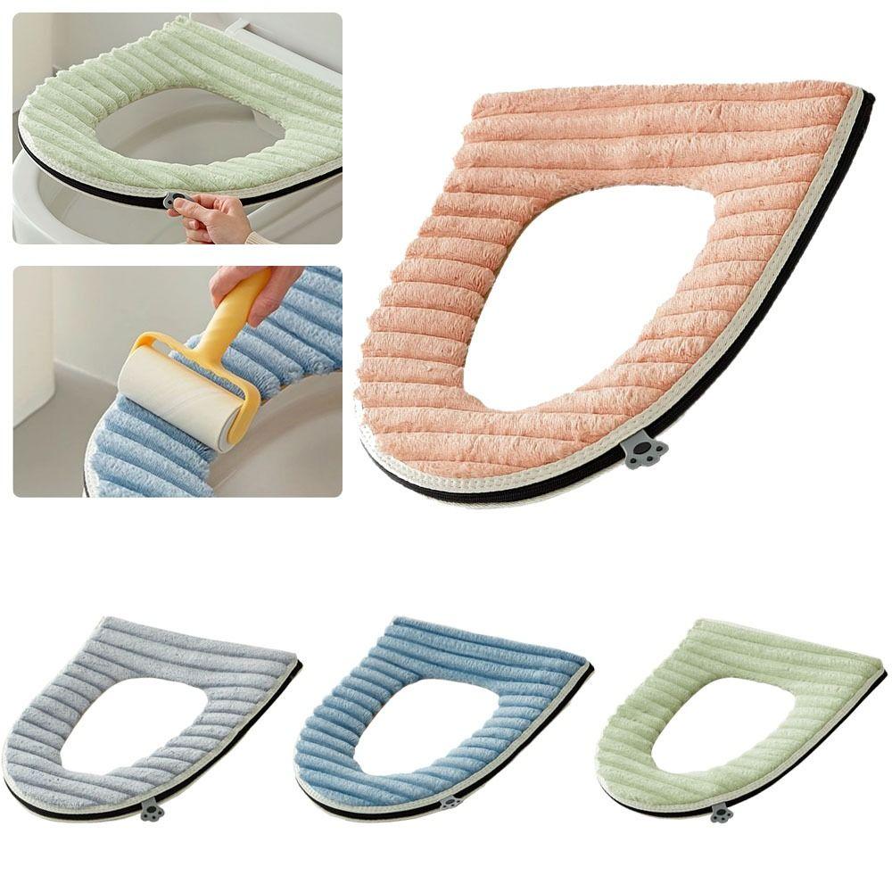 Double-sided Toilet Seat Cushion Stripe Plush Toilet Seat Pad Household Four Seasons