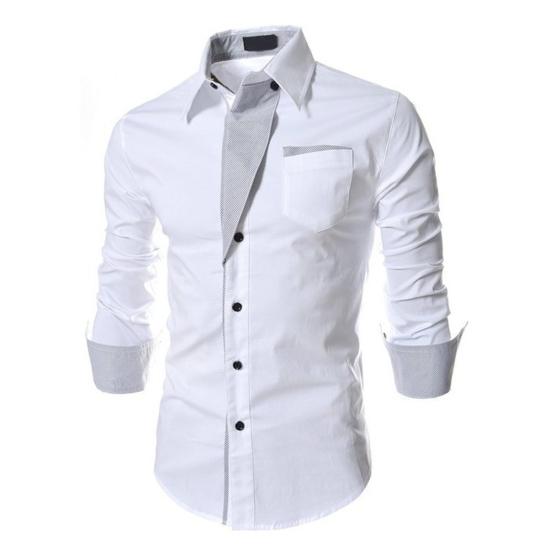 Men Spring Shirt Button Long Sleeves Solid Color Lapel Single-breasted Warm Patch Pocket Plus Size Mid Length Men Top for Office