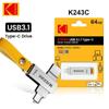 Kodak K243C معدن USB3.1 محرك فلاش USB بندريف 32 جيجابايت/64 جيجابايت/128 جيجابايت/256 جيجابايت نوع c محرك فلاش Landyard لمفاتيح usb للهواتف الذكية